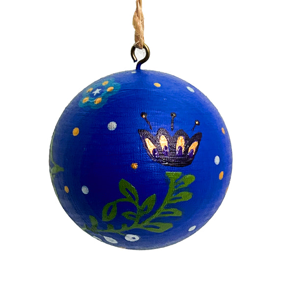 Hand Painted Wooden Bauble - Folksy Blue