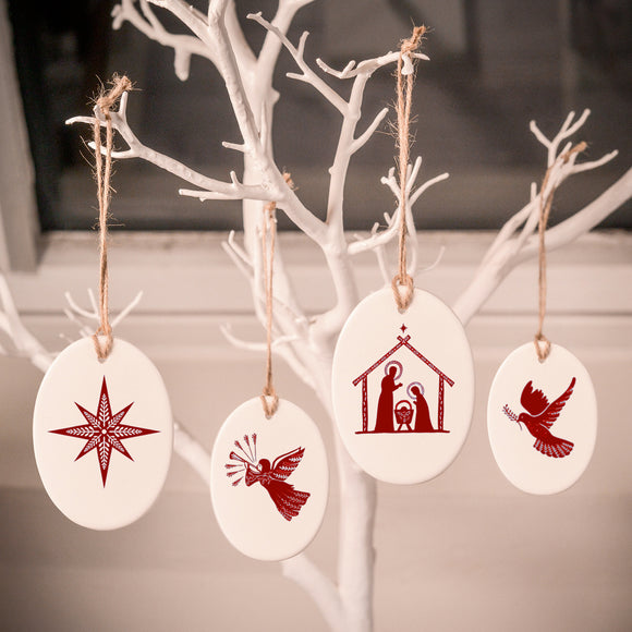 Ceramic Tree Decorations - Folk Series RED