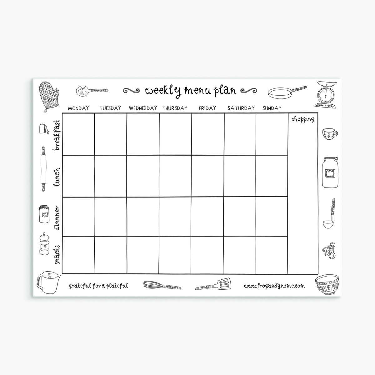 WEEKLY MEAL PLANNER - PRINTABLE PDF – Frog and Gnome