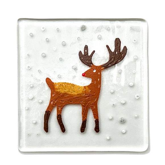 Hand Painted Recycled Glass Christmas Decoration - Deer