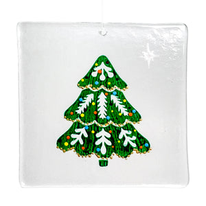 Hand Painted Recycled Glass Christmas Decoration - Tree