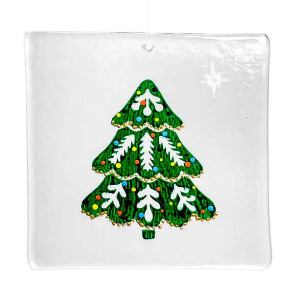 Hand Painted Recycled Glass Christmas Decoration - Tree