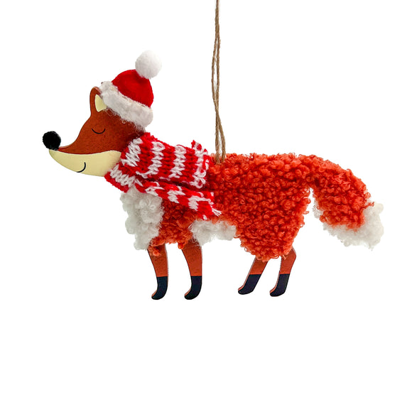 Wooden Woolly Fox Christmas Decoration