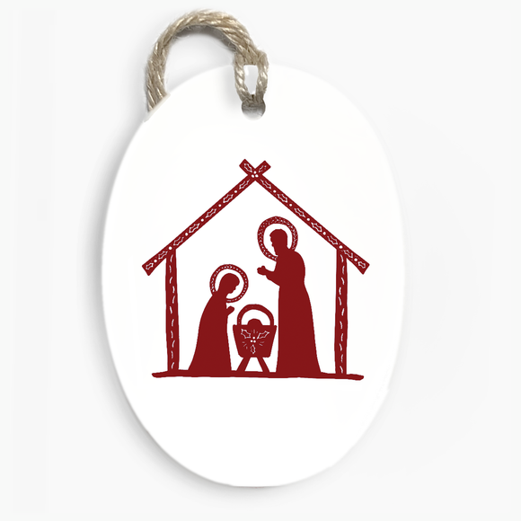 Folk Nativity Ceramic Decoration RED
