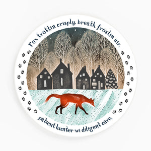 Fox in Village, Christmas Ceramic Coaster