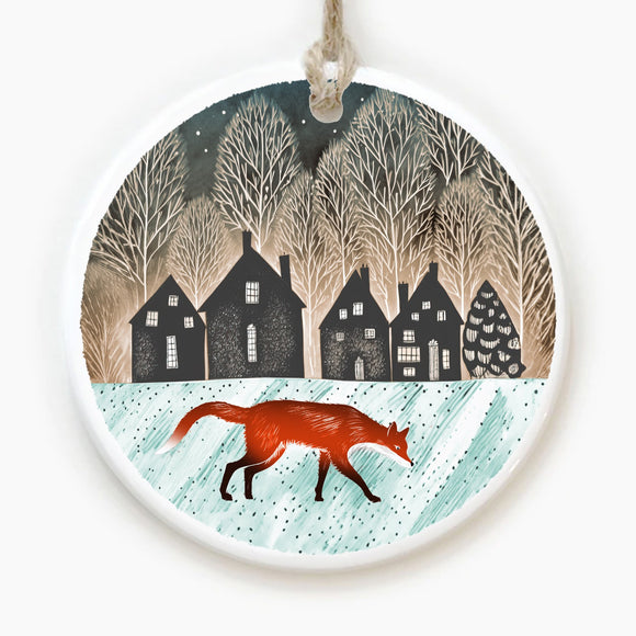 Fox and Village - Ceramic Christmas Decoration