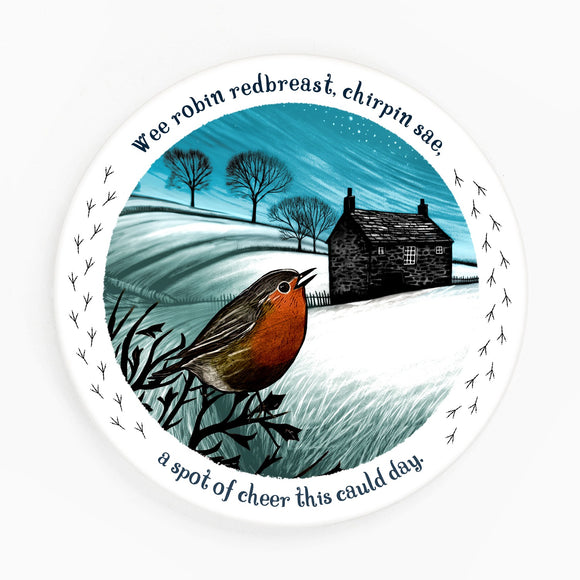 Robin and Bothy, Christmas Ceramic Coaster