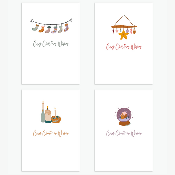 Cosy Christmas Wishes Cards - Pack of 4