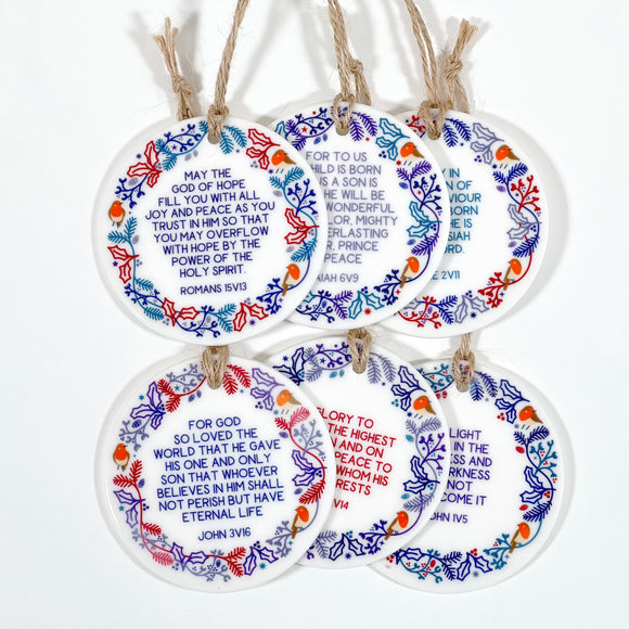 Ceramic Tree Decorations - Robin Wreaths