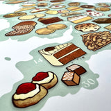 THE ILLUSTRATED MAP OF CAKES & BAKES OF GREAT BRITAIN & IRELAND A4/A3 PRINT