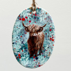 Highland Coo - Ceramic Christmas Decoration