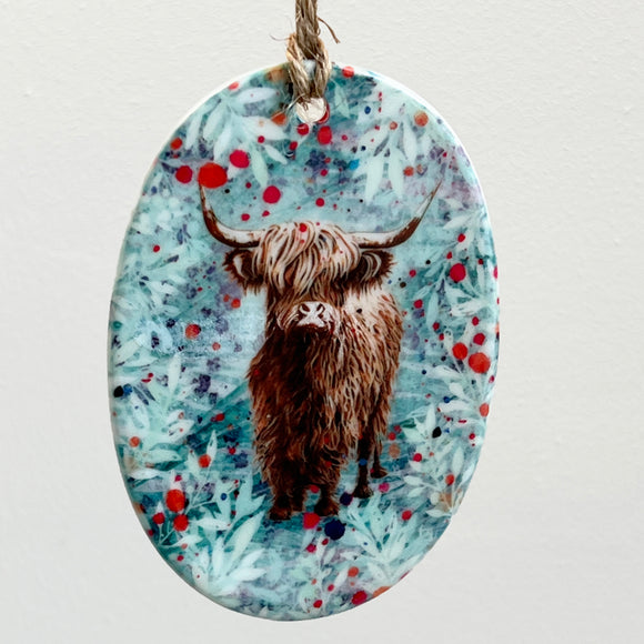 Highland Coo - Ceramic Christmas Decoration