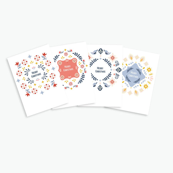 Folk Pattern Christmas Cards - Pack of 4