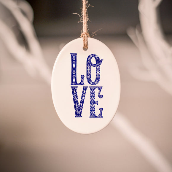 LOVE Ceramic Tree Decoration Blue