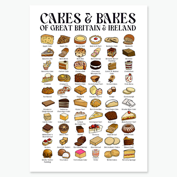 CAKES & BAKES OF GREAT BRITAIN & IRELAND A4/A3 PRINT