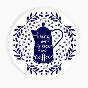 Living on Grace & Coffee Ceramic Coaster