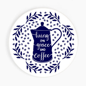 Living on Grace & Coffee Ceramic Coaster