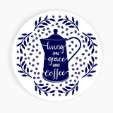 Living on Grace & Coffee Ceramic Coaster