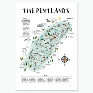 ILLUSTRATED MAP A3 PRINT - THE PENTLANDS