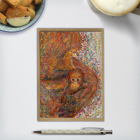 Orangutan Mother/Child  - A6 greetings card