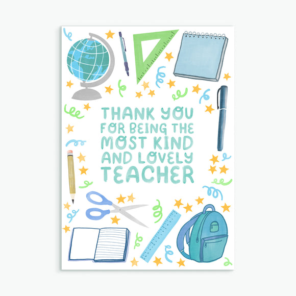 Kind & Lovely Teacher - Greetings Card