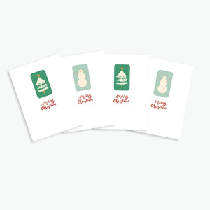 Christmas Snowman / Tree Cards - Pack of 4