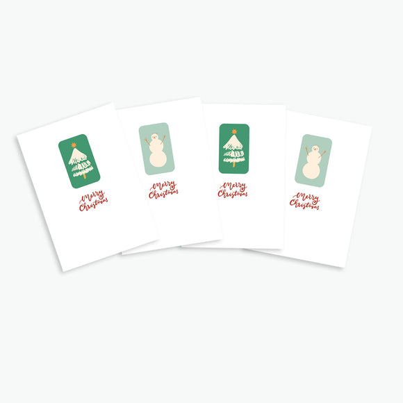 Christmas Snowman / Tree Cards - Pack of 4