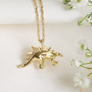 Stegosaurus Pendant Necklace in Gold