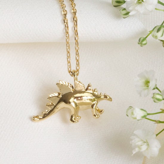 Stegosaurus Pendant Necklace in Gold