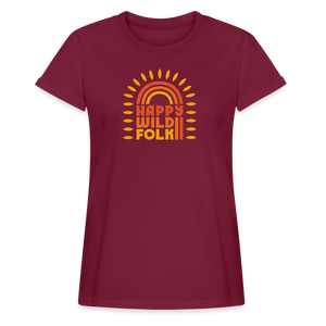 Women’s Happy Wild Folk Oversize T-Shirt - bordeaux