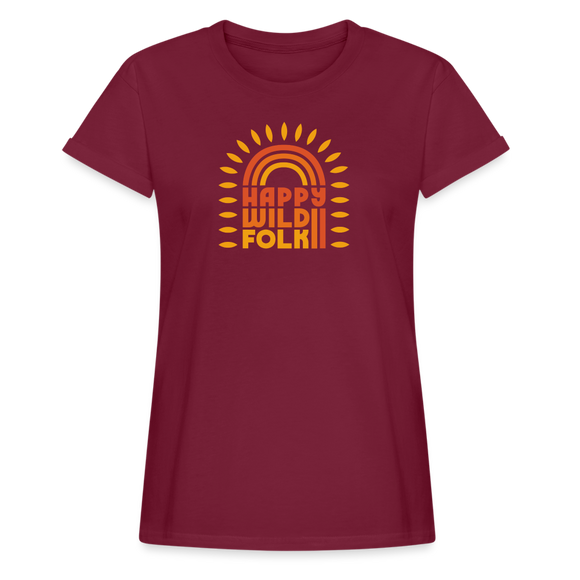 Women’s Happy Wild Folk Oversize T-Shirt - bordeaux